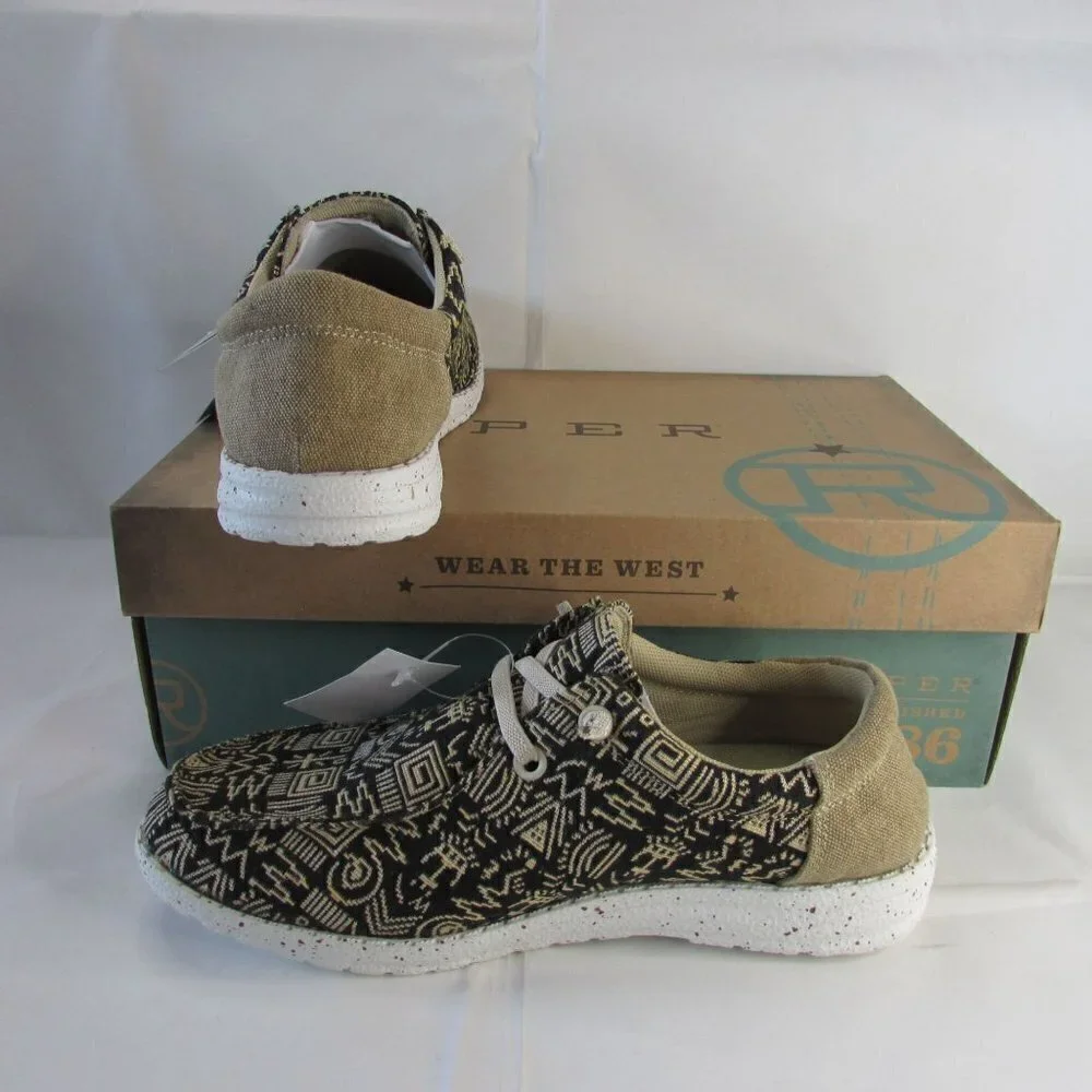 Roper Women's Hang Loose Loafer Casual Shoe - Black/Tan Aztec